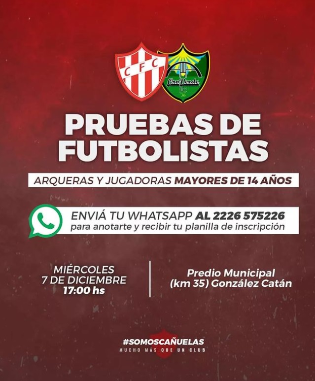 ¡CAÑUELAS PRUEBA JUGADORAS Y ARQUERAS!

👉 MIÉRCOLES 7/12 A LAS 17 HS.