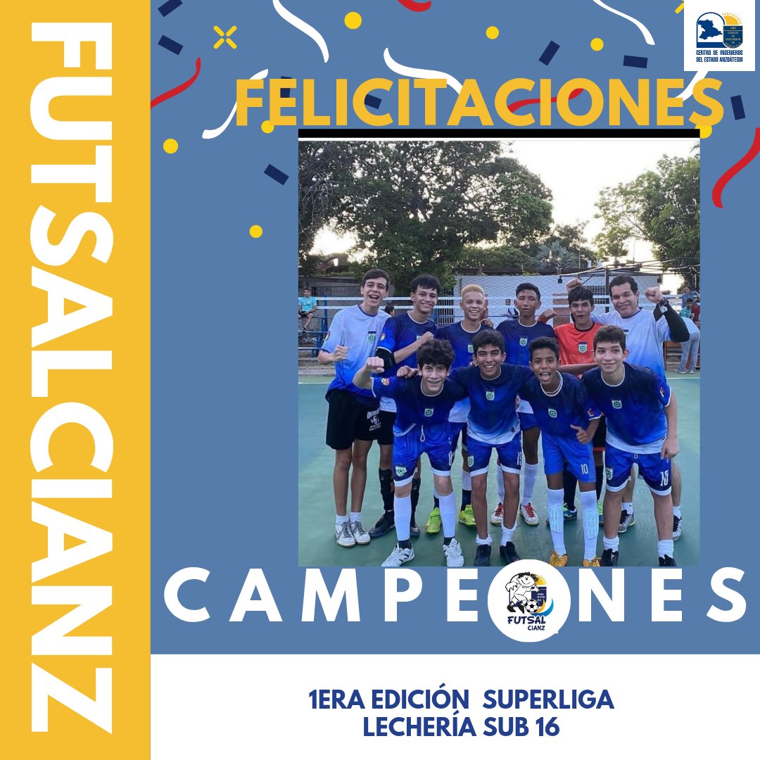 cianz's tweet photo. #FutSal  ¡Felicitaciones Campeones! 
Nuestro equipo sub 16 se coronó campeón en la 1era edición superliga Lechería Futsal 2022. Gracias al equipo por el trabajo y el esfuerzo empeñados para que la Escuela continúe su etapa de crecimiento. https://t.co/Tyyqkg2COm