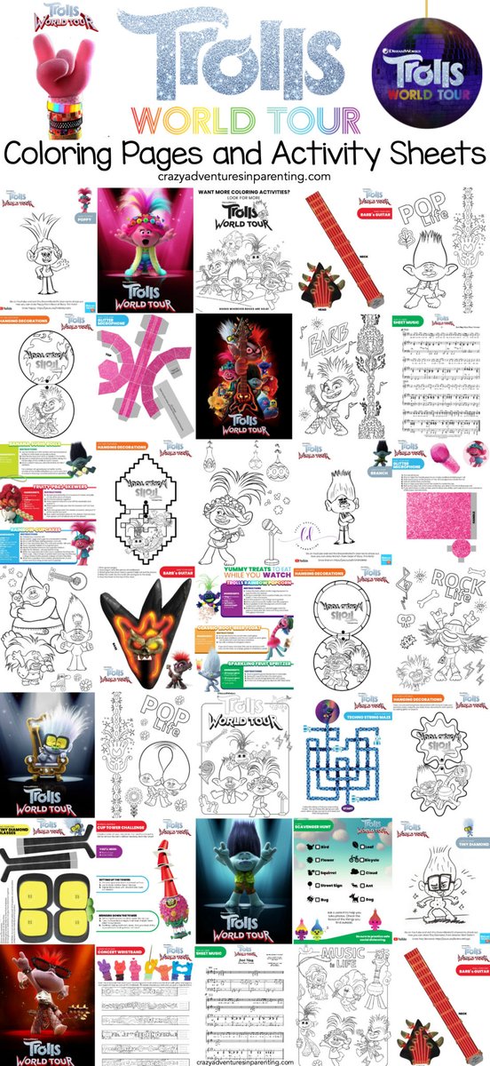crazyadventures's tweet photo. Free Printable Trolls Coloring Pages & Activity Sheets w/ Zoom Backgrounds, Party Decorations, Snack Recipes, & More! https://t.co/N1HIBjCX5Z #TrollsWorldTour #TrollsWatchParty #dreamworks #coloringpages #activitysheets #snackrecipes #partydecorations #games #zoombackgrounds https://t.co/dfYYBbztj5