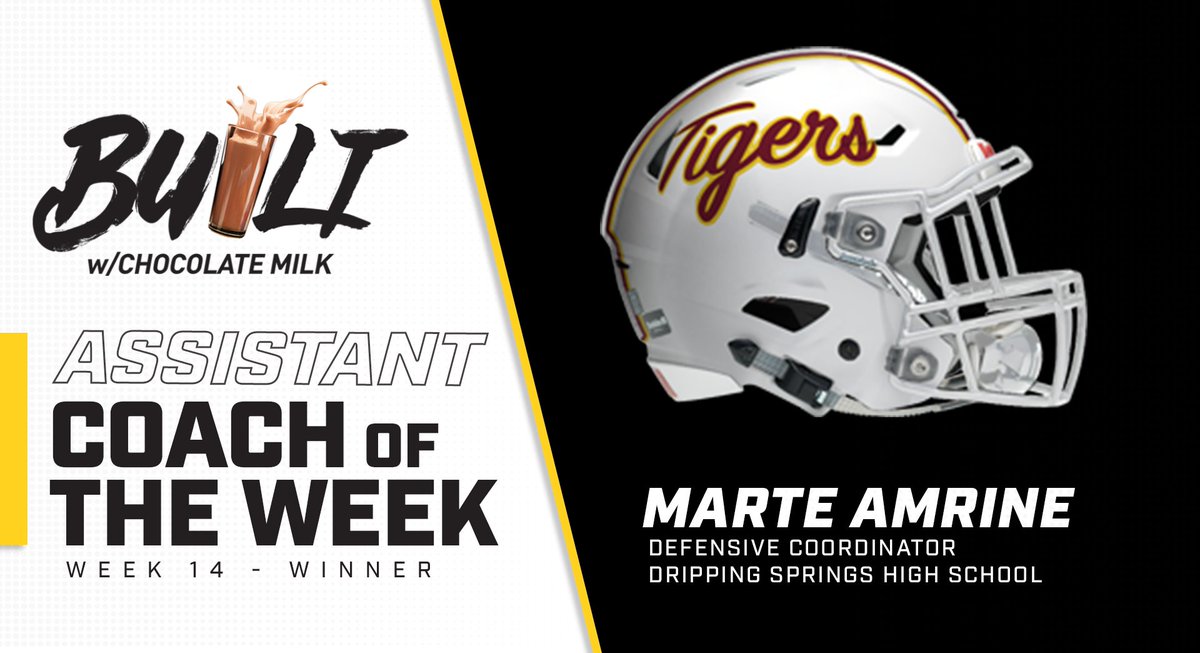 Congrats to the <a href="/DairyMAX/">Dairy MAX</a> Week 14 Assistant Coach of the Week - Dripping Springs DC Marte Amrine! 

texasfootball.com/assistant-coac…

@DSFBTPD | #dctf #txhsfb