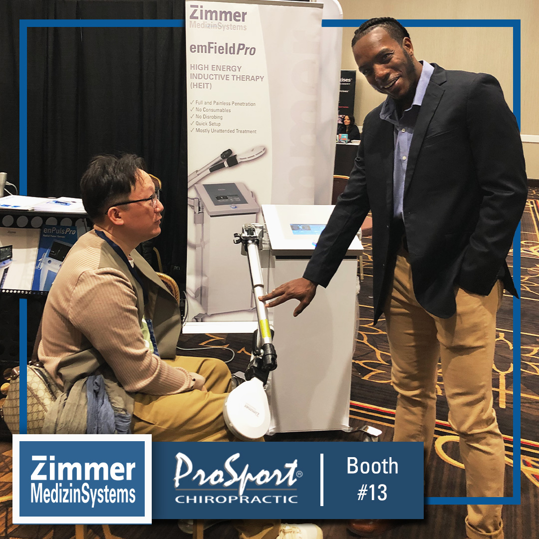 Zimmer_USA's tweet photo. Come say hi to Kenté at #prosportchiropractic in booth #13! You can sample the #emFieldPro, #enPulsPro & #OptonPro. Try High Energy #InductiveTherapy, High Power Laser & Radial Pulse Therapy! See and FEEL the power of #ZimmerSolutions #sportsinjury #chiropractic #sportsmedicine https://t.co/zL5DIqAxpu