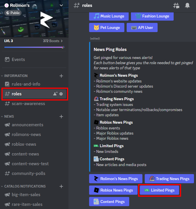 Roblox Trading News  Rolimon's on X: We've added a UGC Limited Notifier  bot to our Discord server! It notifies shortly after UGC limiteds are  released, and also pings a special role