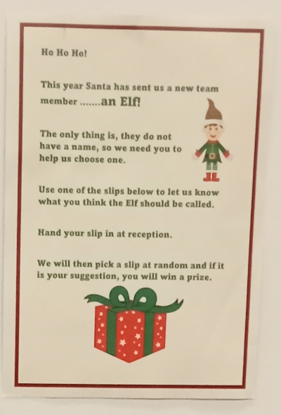 Oldham @PennineCAMHS have a new team member for December - an Elf! They've been up to mischief this week already &amp; hopefully making people smile. They still need a name &amp; we're asking children &amp; young people for ideas. If you look carefully, you'll see his portrait of our manager