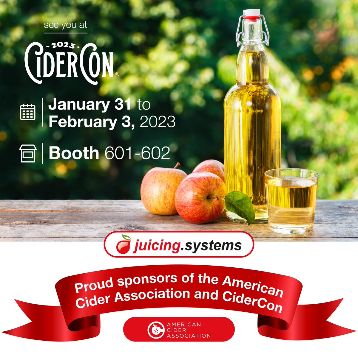 cidercon's tweet image. A big thanks to @JuicingSystems for their sponsorship of CiderCon® 2023 and the American Cider Association! We&apos;re grateful for their continued support of the cider industry! #cidercon #cidercon2023 #pickcider #cidermaker #cidermaker #juicingsystems