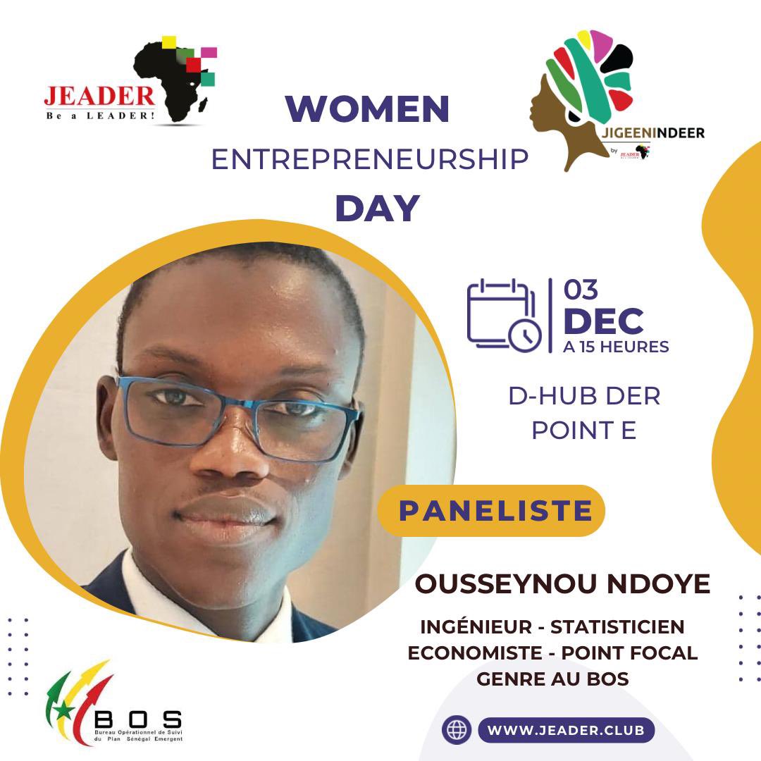 jeadercommunity's tweet photo. C’est demain ! Nous recevrons dans le panel M. Ousmane NDOYE Point focal du BOS pour la présentation d’une étude et de statistiques sur l’entrepreneuriat féminin au Sénégal et la création de richesses. Toutes les places sont réservées ! 🥳 A demain 
#WED2022 #JIGEENINDEER https://t.co/r2J2RoBtxc
