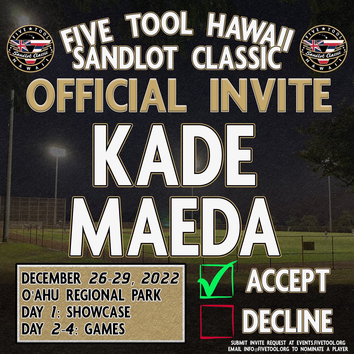 Thank you <a href="/FiveToolHI/">Five Tool Hawaii</a> <a href="/ClassicHawaii/">Hawaii Sandlot Classic</a> for the opportunity!