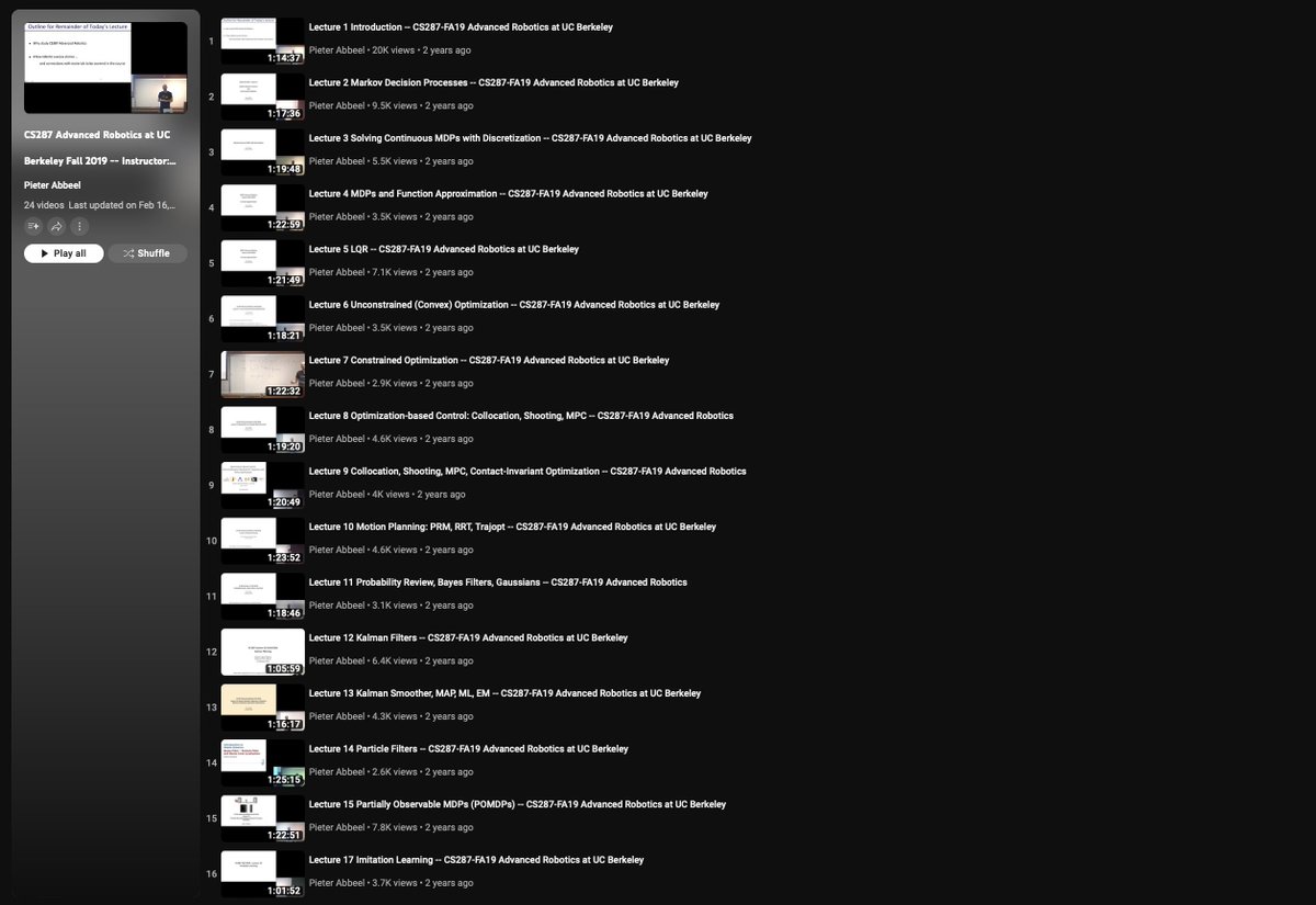 Jeande_d's tweet image. Advanced Robotics - UC Berkeley

Friends in robotics, here is a great course that covers advanced topics &amp;amp; concepts in robotics: maths, algorithms, state-of-the-art robotic systems, etc...

Lectures: youtube.com/playlist?list=…
Website: people.eecs.berkeley.edu/~pabbeel/cs287…