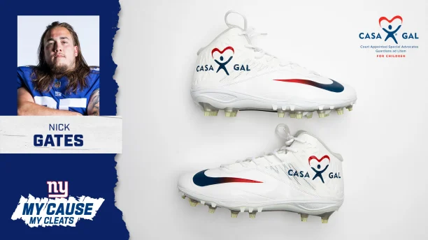 “I’ve always had people in my corner advocating for me. I want to pay-it-forward and spotlight the huge need for CASA volunteers to advocate for abused and neglected kids." --Nick Gates, NY Giants #MyCauseMyCleats nationalcasagal.org/new-york-giant… <a href="/nickgates77/">Nick Gates</a>  Photo Credit: <a href="/Giants/">New York Giants</a>/<a href="/NFL/">NFL</a>