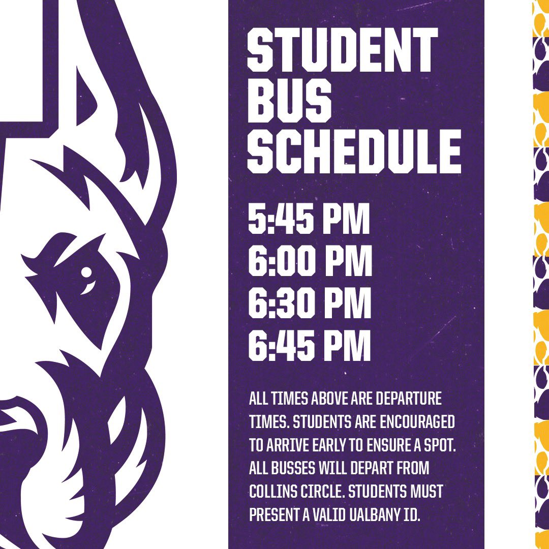 UAlbanySports's tweet photo. We’ve got a BIG @UAlbanyWBB showdown tomorrow night and it’s a PURPLE OUT! 😈

First 200 fans will receive a FREE T-shirt and student busses will be running to @HudsonValleyCC from Collins Circle!

#UAUKNOW https://t.co/m4iNB4pDti