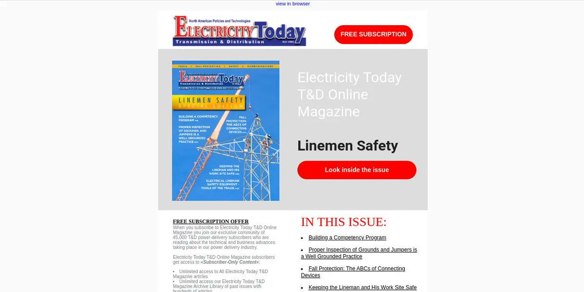 Linemen Safety - Latest Issue. Read it for free. If you are not subscribed, you can do it now at no charge to you. buff.ly/3H4eyuE