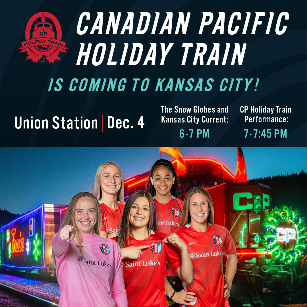 The @CanadianPacific Holiday Train is coming to KC! 🚂 🗓️: Sunday, Dec 4 📍: @UnionStationKC Visit the Teal Mobile for Current merch, with a portion of the proceeds benefiting @HarvestersORG or bring non-perishable food items to donate!