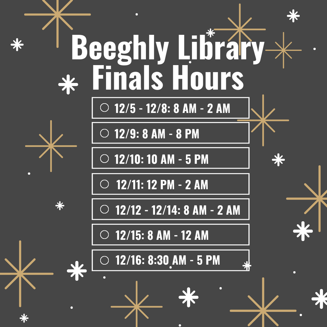 OWULibraries's tweet photo. It's beginning to feel a lot like... finals?

The semester is almost over, and to make sure you have a place to study, the main library is keeping its doors open even longer. Our 24/7 space will remain open as well, making sure you always have a place to work -- or relax! https://t.co/7qtpcxgsLn
