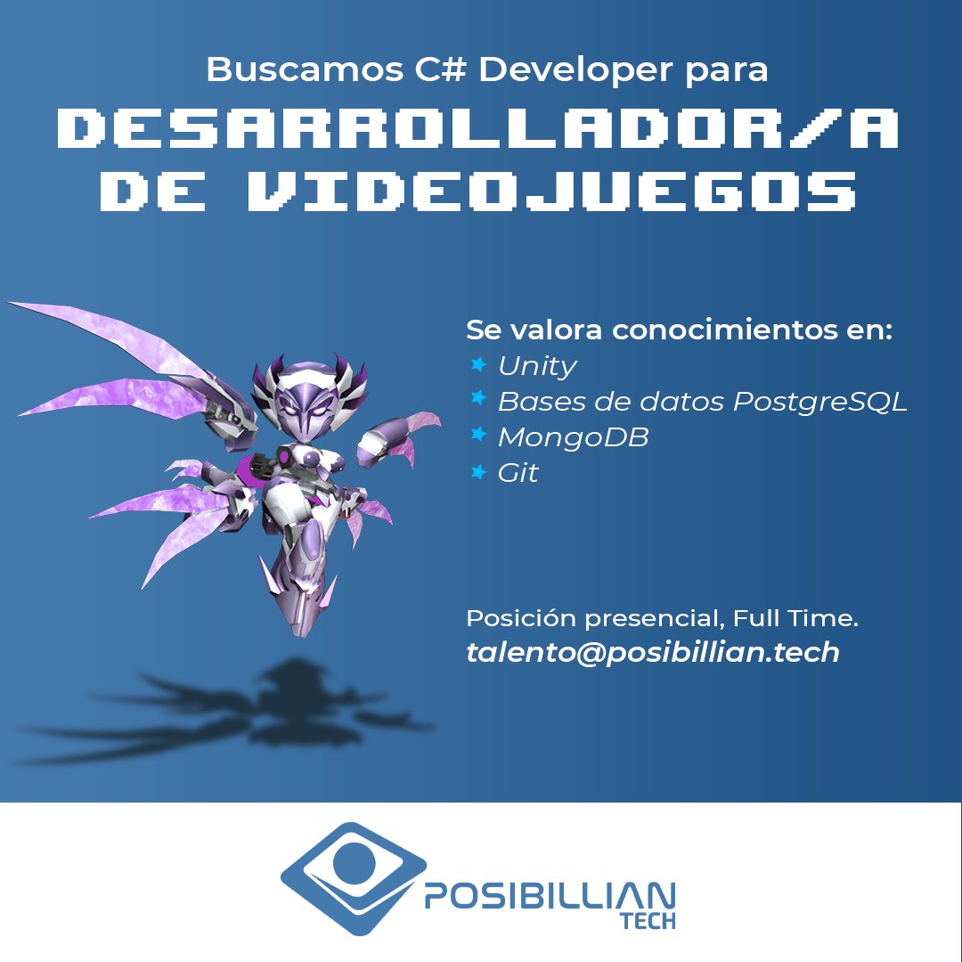 TechPosibillian's tweet photo. 🇺🇸
We are looking for you! Join the biggest video game development team in Paraguay! Send us your resume at talento@posibillian.tech 👾
🇪🇸
¡Te estamos buscando! ¡Sumate al equipo más grande de Desarrollo de Videojuegos en Paraguay! Envía tu CV a talento@posibillian.tech 👾 https://t.co/GwdGghBScx
