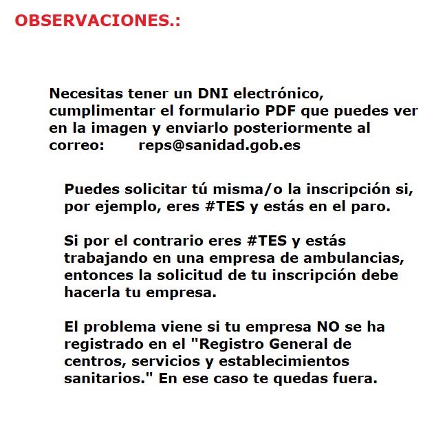 GalizAmbulancia's tweet photo. INFORMACION DE UN COMPAÑERO, QUE SEGURO MUCHOS NO ESTAMOS ENTERADOS.:
-
Si eres #TES o estás a punto de serlo, esto te interesará:
Existe un Registro Estatal de Profesionales Sanitarios (REPS) en el que puedes inscribirte al igual que Médicos, DUEs, etc
--
https://t.co/wAf2L02ORx https://t.co/AmfgBt5uII