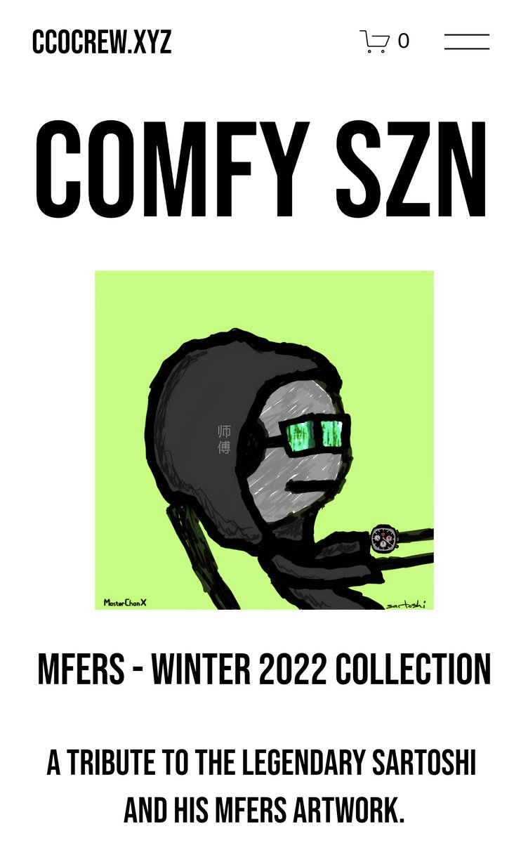 gm mfers 🚬 
BLACK FRIDAY ⚡️

i'm giving away 3 <a href="/cc0crew/">cc0crew</a> hoodies to kick off #comfyszn

details:
1. like, retweet and follow <a href="/cc0crew/">cc0crew</a> 
2. must be a mfer token holder
3. winner be announced tuesday

ALSO! 
use promo code MFERS for 15% off any merch
cc0crew.xyz