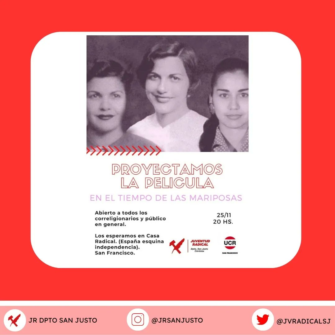 Con motivo de la conmemoración del día Internacional de la Eliminación de la Violencia contra la Mujer los invitamos a participar en la proyección de la película "En el Tiempo de las Mariposas".