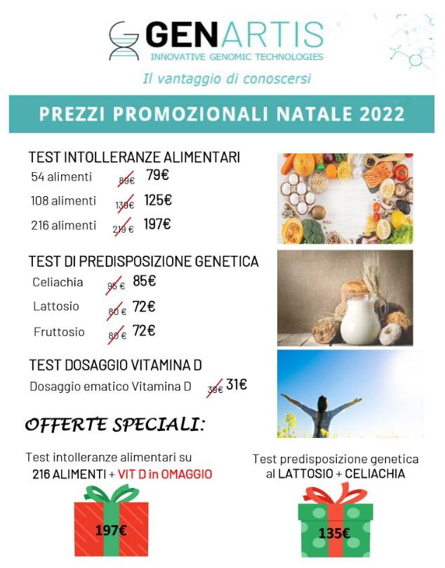 Genartis1's tweet image. Natale si avvicina 🎄 Per l’occasione il team di Genartis ha preparato per te delle offerte speciali 🎁
Passa in sede e vieni a scoprire i nostri nuovi test sulle intolleranze alimentari e le predisposizioni genetiche alimentari 🍞🥑🥛