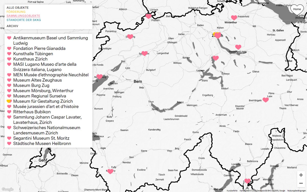 skkg_winterthur's tweet image. Wo sind zur Zeit Kunstwerke und Objekte aus der Sammlung der #SKKG ausgestellt? 
Die #interaktiveKarte ist aktualisiert. Die Leihgabenübersicht ermöglicht einen kleinen Einblick in die Sammlung: karte.skkg.ch 
Wer hat ein Objekt bei einem Ausstellungsbesuch gesehen? /sg