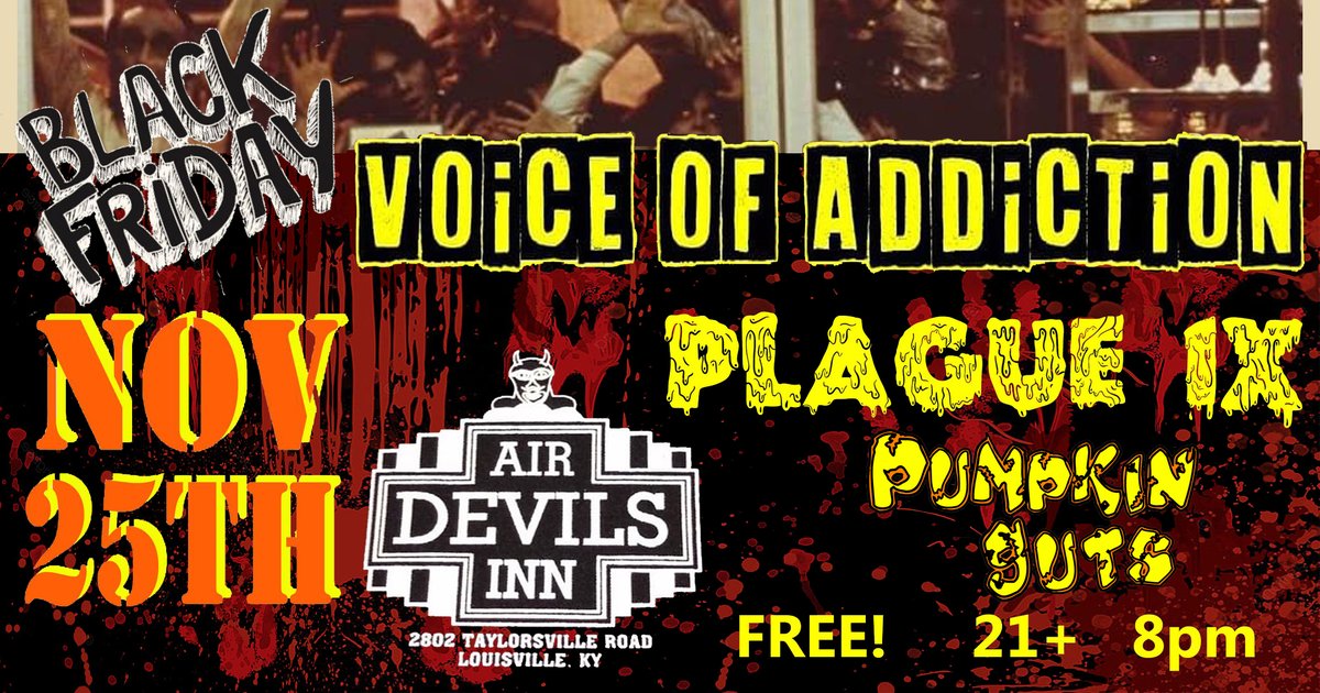 VOArockers's tweet photo. TONIGHT!! in LOUISVILLE KY a FREE PUNK rock show https://t.co/gXbkC6uk8f w/ @plagueix #PumpkinGuts at #AirDevilsInn https://t.co/LQWcEvTT3W