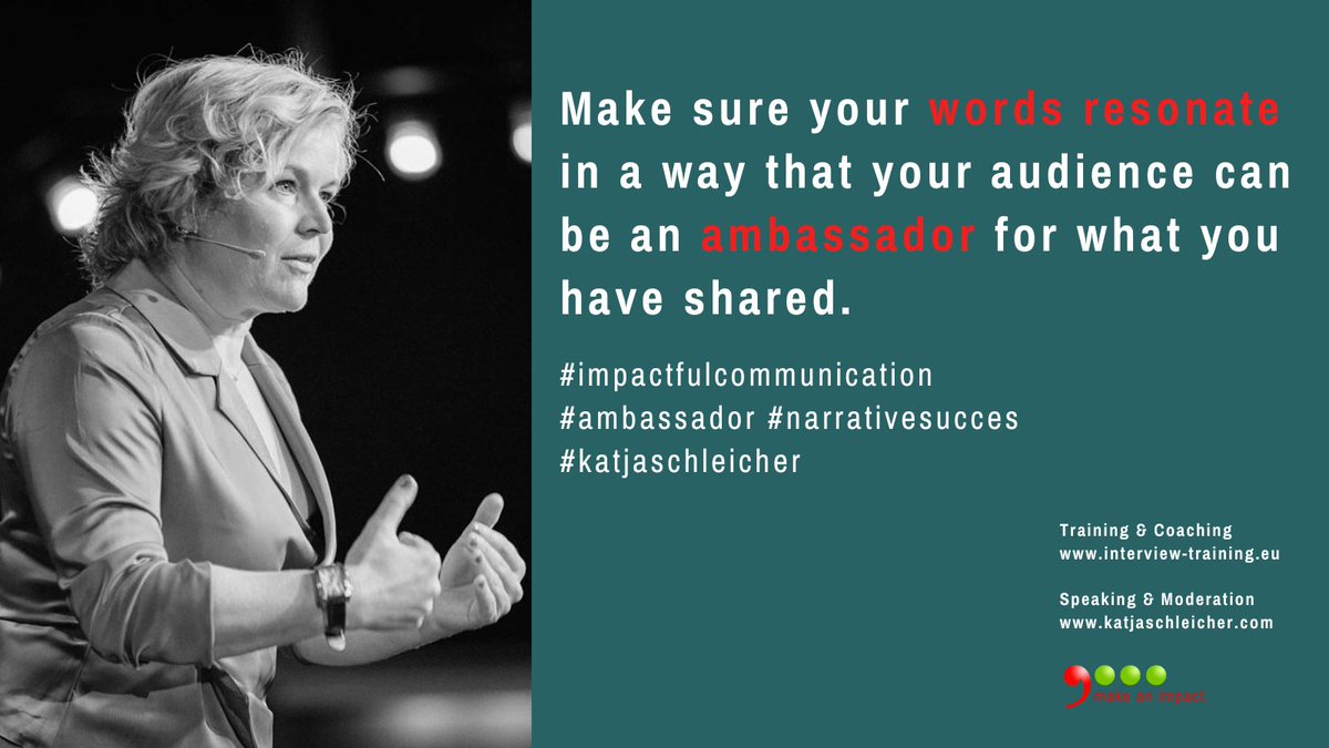 MediaCoaching's tweet photo. Make sure your words resonate in a way that your audience can be an ambassador for what you have shared.
#impactfulcommunication #ambassador #narrativesuccess #storywork #publicspeaking #success #impactcommunicationcoaching #katjaschleicher https://t.co/kFPQuJfnWY