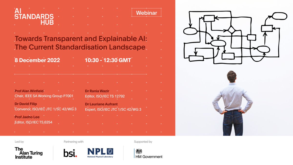 AI Standards Hub (@aistandardshub) on Twitter photo 📢Webinar announcement📢 
Join us for a unique opportunity to learn about 3 key #standards on #AI #transparency and #explainability from experts directly involved in their development. Register now and stay tuned for our follow-on workshop in January!
➡️ bit.ly/3AKM1GA 📢Webinar announcement📢 
Join us for a unique opportunity to learn about 3 key #standards on #AI #transparency and #explainability from experts directly involved in their development. Register now and stay tuned for our follow-on workshop in January!
➡️ bit.ly/3AKM1GA