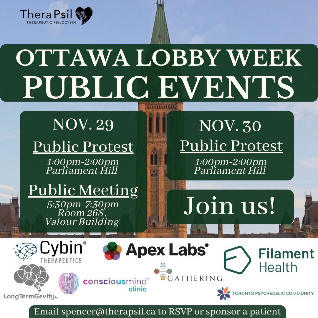 longtermgevity's tweet photo. @longtermgevity and TheraPsil will be in Ottawa next week to meet with MPs and lobby for medical psilocybin regulations for Canadians. https://t.co/89jDvxrh6H