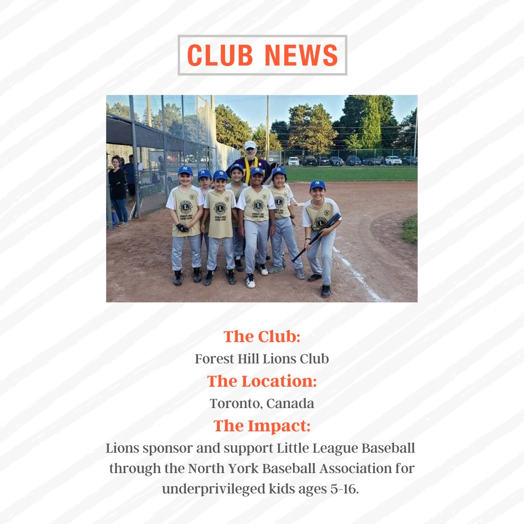 The Forest Hill Lions Club in Toronto sponsor and support Little League Baseball through the North York Baseball Association for underprivileged kids ages 5-16. More club news in the LION Magazine: bit.ly/3MXt1rU