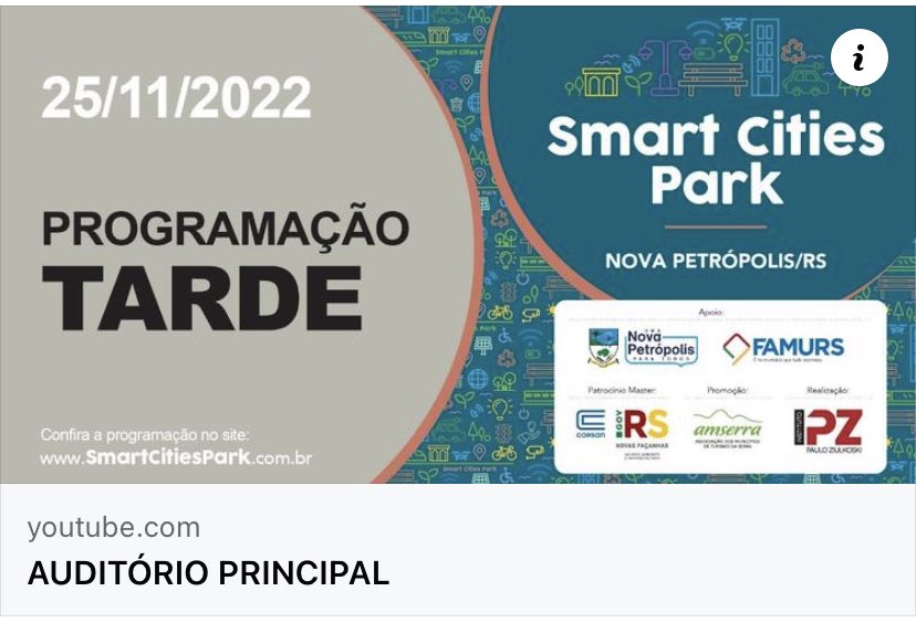 InstitutoPZ's tweet photo. Para acompanhar a transmissão das palestras desta tarde de sexta-feira no Auditório Principal do #SmartCitiesPark”, clique neste link: https://t.co/eZMTECKq04

#smartcitiespark #ipz #inovacao #transformacaodigital https://t.co/ii8Oe3OCjJ