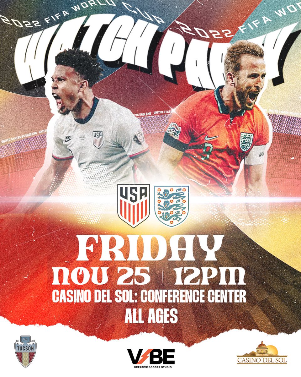 VIBETucson's tweet photo. HAPPENING TODAY!!!! FREE EVENT!!! LETS PACK THE HOUSE!!! #2022WorldCup #USMNT https://t.co/SQlEAs3P0u