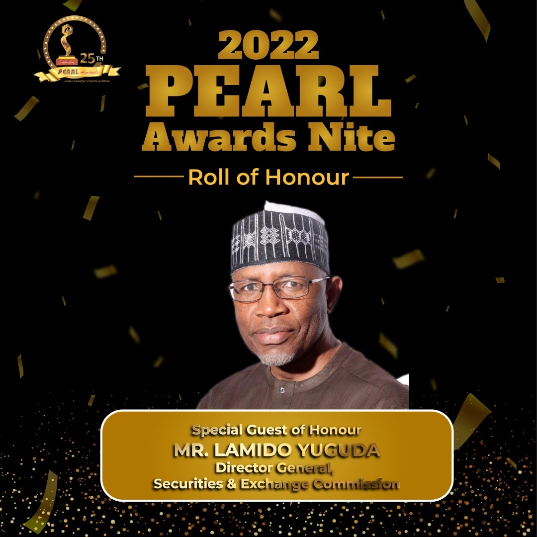 Our Special Guesr of Honour....

Mr. Lamido Yuguda

Director General, Securities &amp; Exchange Commission. 

The PEARL Awards, set to reward outstanding performances in the capital market.

Sunday, November 27th, 2022.
Venue: Eko Hotel and Suites, Victoria Island, Lagos. 
Time: 3pm