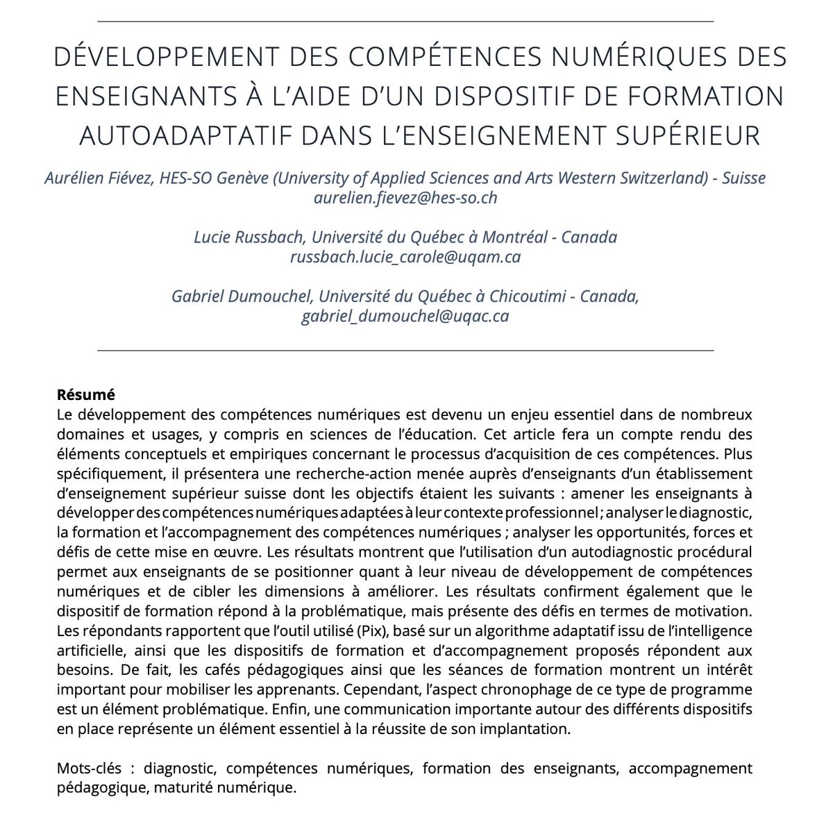 Gabriel Dumouchel, Ph.D. (@gdumouchel) on Twitter photo Développement des compétences numériques des enseignants à l’aide d’un dispositif de formation autoadaptatif dans l’enseignement supérieur drive.google.com/file/d/1GigC0B…
Heureux d'avoir contribué à cet article avec <a href="/afievez/">Aurélien Fiévez</a> et Lucie Russbach! :) #numérique Développement des compétences numériques des enseignants à l’aide d’un dispositif de formation autoadaptatif dans l’enseignement supérieur drive.google.com/file/d/1GigC0B…
Heureux d'avoir contribué à cet article avec <a href="/afievez/">Aurélien Fiévez</a> et Lucie Russbach! :) #numérique