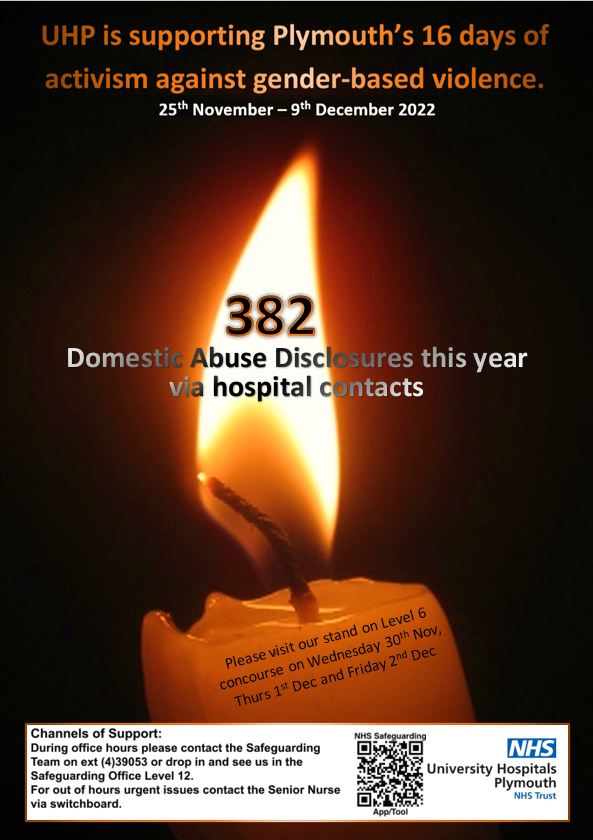 Derriford Hospital Safeguarding Team (@uhpsafeguarding) on Twitter photo Join us on Wednesday 30th November at 4:30pm outside the entrance of Derriford hospital for a moment silence to show support to those who are victims of domestic abuse and to unite in the reduction of violence against woman and girls.
#DoYouFeelSafeAtHome
<a href="/UHP_NHS/">University Hospitals Plymouth NHS Trust</a> Join us on Wednesday 30th November at 4:30pm outside the entrance of Derriford hospital for a moment silence to show support to those who are victims of domestic abuse and to unite in the reduction of violence against woman and girls.
#DoYouFeelSafeAtHome
<a href="/UHP_NHS/">University Hospitals Plymouth NHS Trust</a>