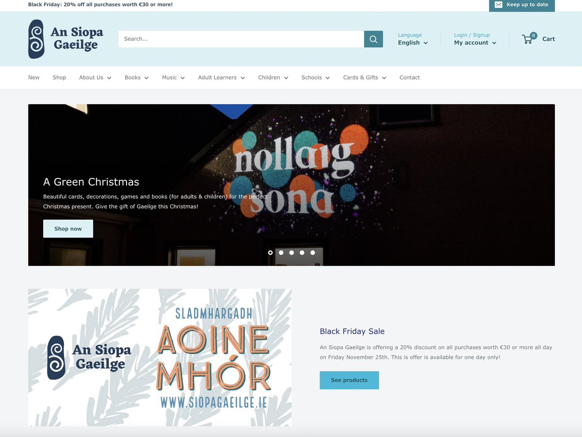 siopagaeilge's tweet photo. #Sladmhargadh na hAoine Móire ar siúl!

📚🛍️ 20% discount on all orders to the value of €30 or more until 12am tonight: https://t.co/GCbotrtl98 

#AoineGhlas #AoineMhór #BlackFriday #ShopLocal https://t.co/BmWyrntAsN