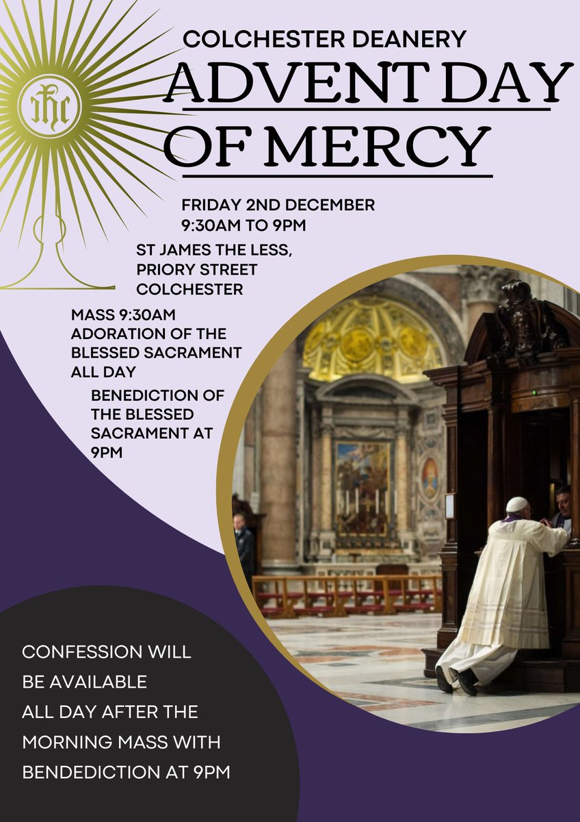 BwW_Catholic's tweet photo. Day of Mercy – Friday 2nd December at St James the Less with Adoration of the Blessed Sacrament. 
Confession is available from after the morning Mass until the evening, with Benediction at 9 pm. https://t.co/9MqMWF9vP5