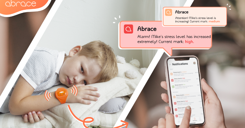 AbraceAI's tweet photo. Monitor your child’s stress level in an app and be notified of the oncoming sensory meltdown. Black Friday sale right now 47% OFF!