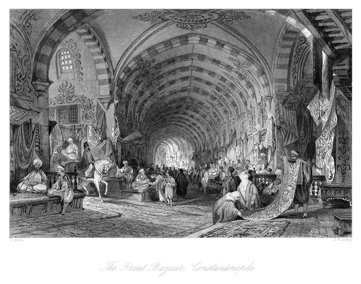 The Great Bazaar, Istanbul. Thomas Allom from Constantinople: and the Scenery of the Seven Churches... by Robert Walsh, London, New York, Paris: [1838-1840] oldbookillustrations.com/illustrations/…