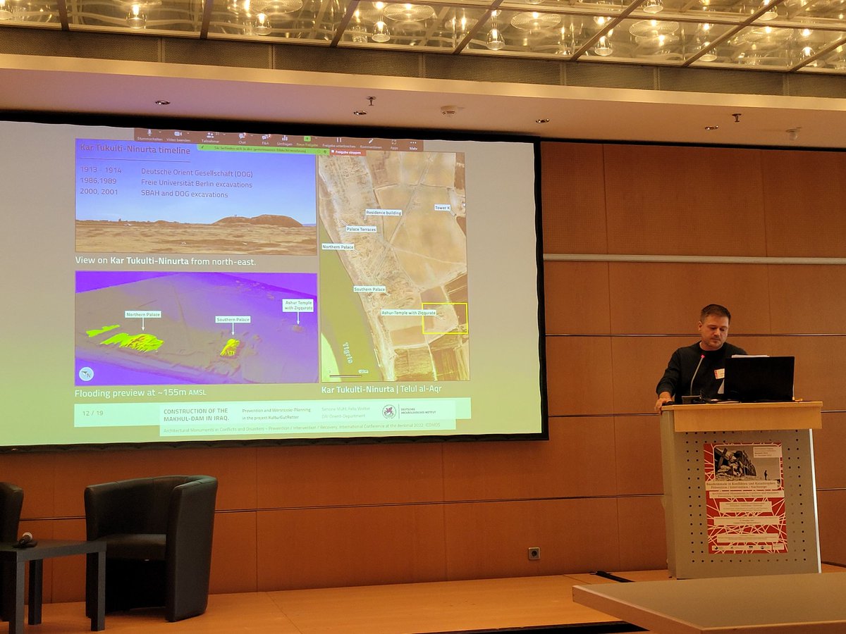 eva_goetting's tweet photo. #Assur, Kar-Tukulti-Ninurta and 200 other sites in #Iraq are threatened by #erosion, flood and the effects of the Makhul dam project. Archaeologists @dai_weltweit document sites &amp;  conduct building protection measures, as Felix Wolter &amp; @SimoneMuehl presented at #Denkmal2022 https://t.co/Wugg04jgeF