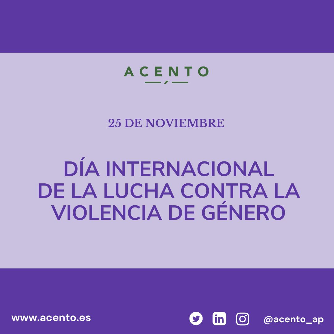 Desde #Acento reivindicamos la igualdad todos los días del año.

💜Hoy, #25N, defendemos que la eliminación de la #ViolenciadeGénero nos hará avanzar como sociedad.

♀️#NiUnaMás #NiUnaMenos.