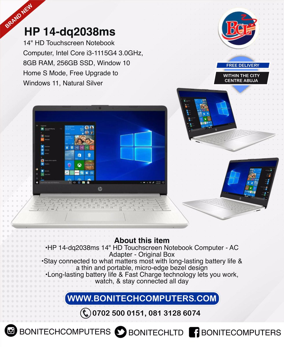 Save up to 25% when you
purchase the HP 14-dq2038ms.
on our website at
Bonitechcomputers.com
Kindly reach us via Dm or WhatsApp/Call:
07025000151, 08131286074
Pick up store: Suite 12, Zone 3 Shopping Complex,
Wuse, Abuja.
NATIONWIDE DELIVERY 
Osas
NYSC