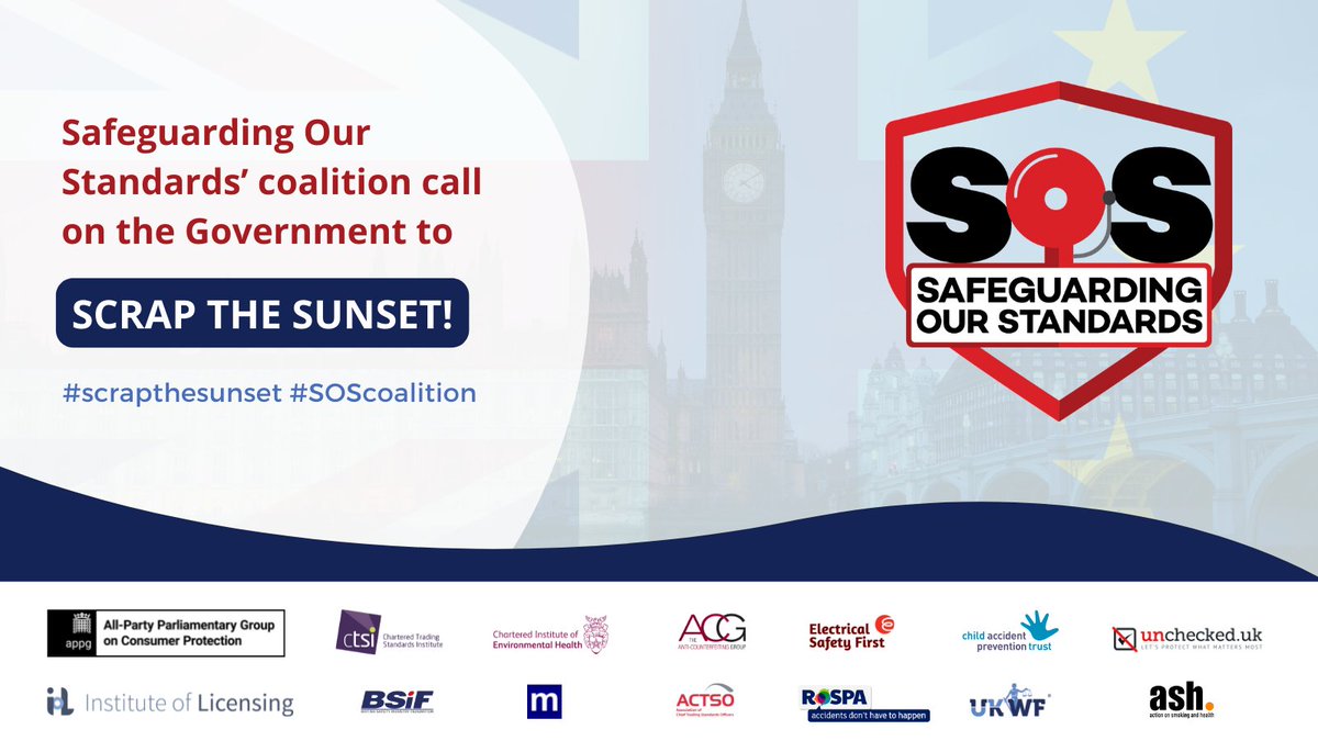 Safeguarding Our Standards’ coalition call on the Government to scrap the sunset! #scrapthesunset #SOScoalition

Read more: bit.ly/3EBpZY2

<a href="/CTSI_UK/">Chartered Trading Standards Institute (CTSI)</a> <a href="/The_CIEH/">Chartered Institute of Environmental Health</a> <a href="/The_ACG/">ACG</a> <a href="/ElecSafetyFirst/">Electrical Safety First</a> <a href="/CAPTcharity/">Child Accident Prevention Trust - CAPT Charity</a> <a href="/Unchecked_UK/">Unchecked UK</a> <a href="/Instoflicensing/">InstituteofLicensing</a>
<a href="/RoSPA/">RoSPA</a> <a href="/AshOrgUK/">ASH</a> <a href="/UKMetric/">UK Metric Association</a> <a href="/BSIF1/">BSIF</a> <a href="/_UKWF/">UK Weighing Federation</a>