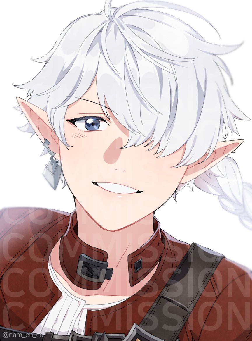 pointy ears elezen elf solo hair over one eye smile earrings  illustration images