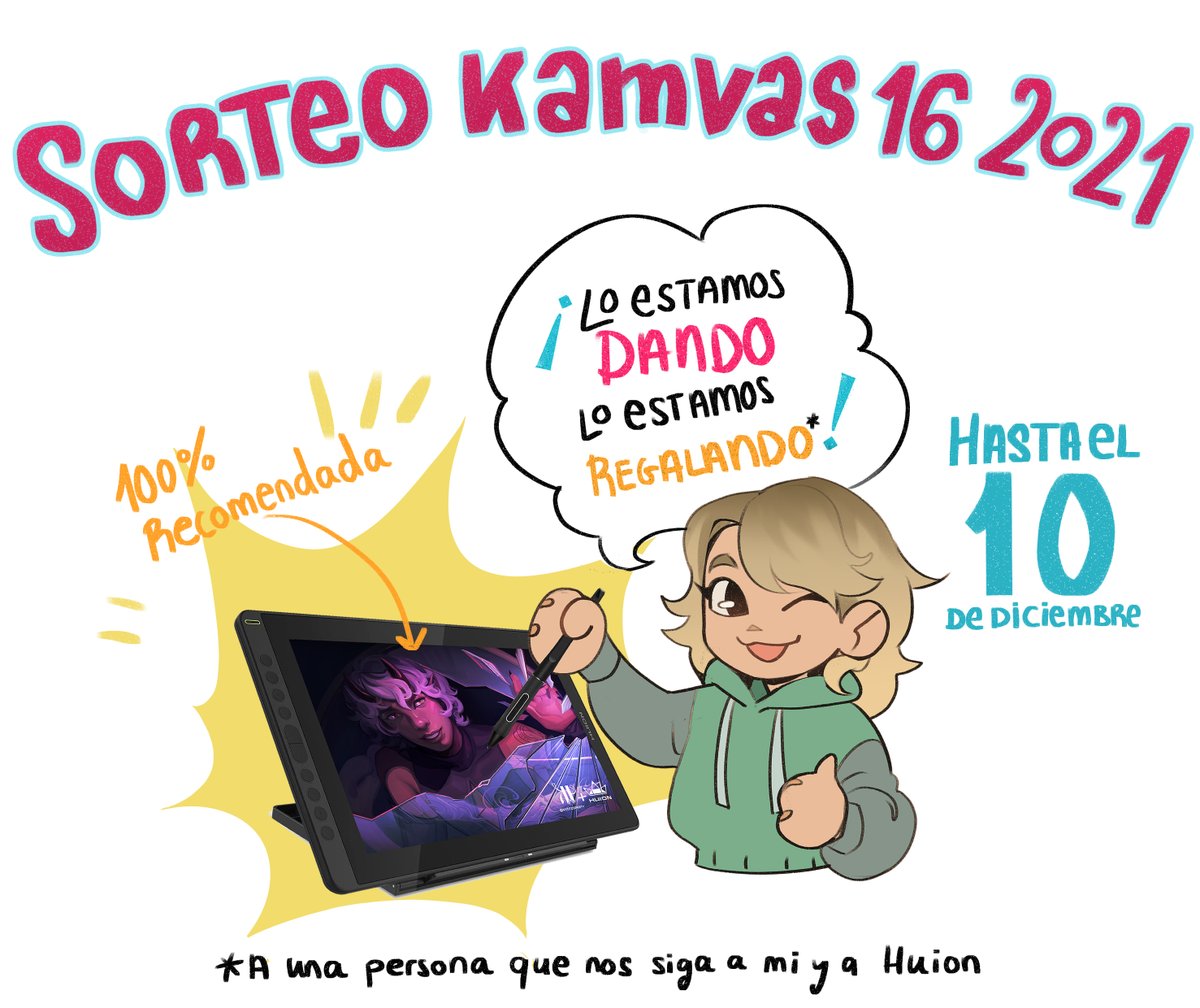 ¡¡TENEMOS SORTEO!! 

Una Kamvas 16 (2021) de Huion irá a una afortunada persona de Españita. Para participar solo tenéis que:
🔥Seguir a @HuionEspanol
🔥Darle RT a este tweet! 
Si me seguís a mi también me hará ilusión.
Tenéis hasta el 10 de Diciembre (18:00 CET)

¡SUERTE! 