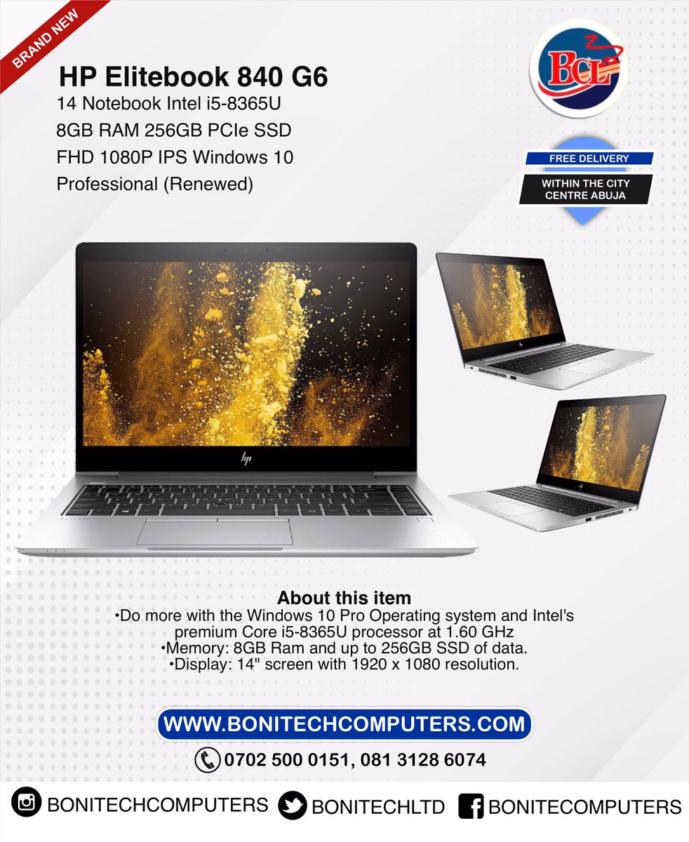 Save up to 25% when you
purchase the HP elitebook 840 G6.
on our website at
Bonitechcomputers.com
Kindly reach us via Dm or WhatsApp/Call:
07025000151, 08131286074
Pick up store: Suite 12, Zone 3 Shopping Complex,
Wuse, Abuja.
NATIONWIDE DELIVERY 
Osas 
Come to Chelsea