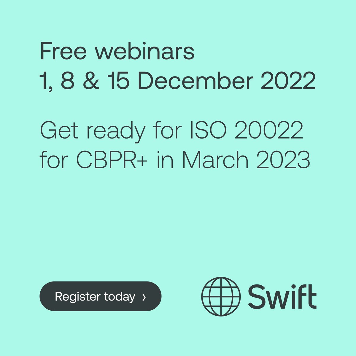 Go-live on ISO 20022 for cross-border payments and reporting (CBPR+) is coming up in March 2023. And we want to help you get ready.

Join our ISO 20022 customer readiness webinars - register today: bit.ly/iso20022-webin…

#iso20022 #payments #cbpr