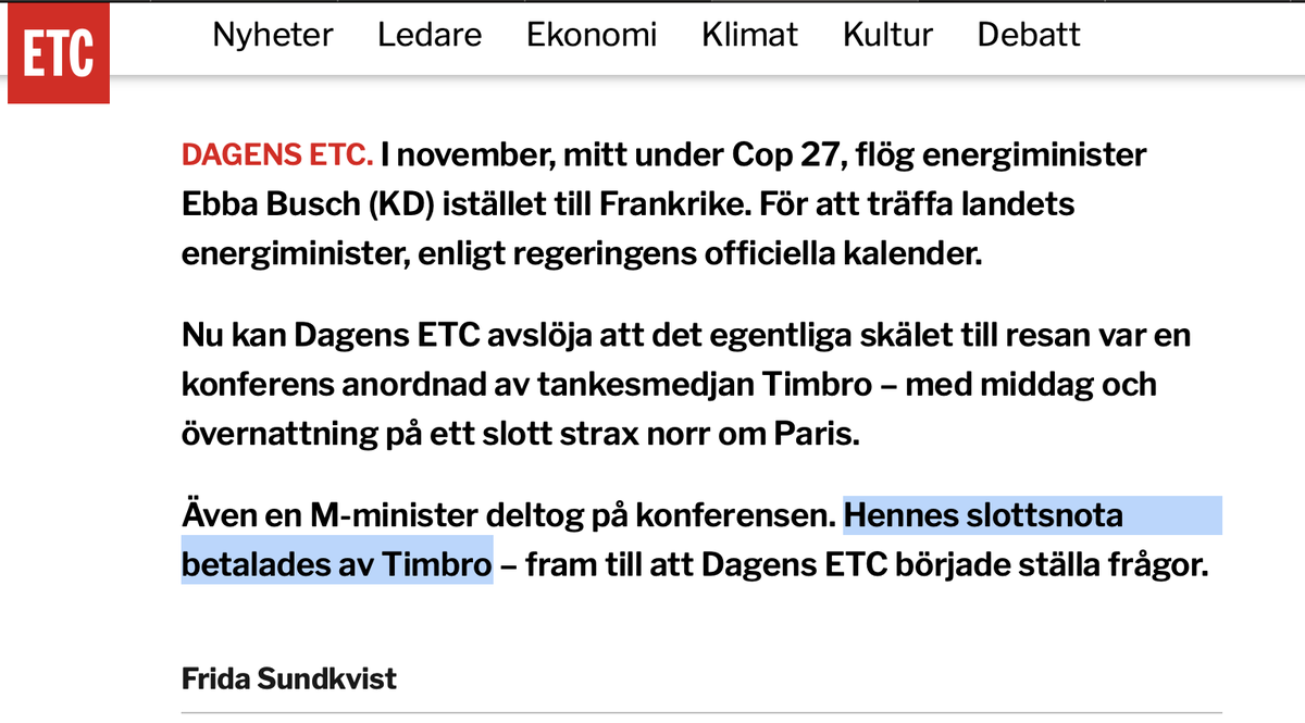 JoelESvensson's tweet photo. Haha va. Mitt under COP27 flög Ebba Busch till ett franskt slott, BETALAT AV TIMBRO, för att diskutera "Hur vården kan bli mer marknadsstyrd". Helvete vad genomkorrupt https://t.co/XUwDq0n918 https://t.co/TJOach8oo6