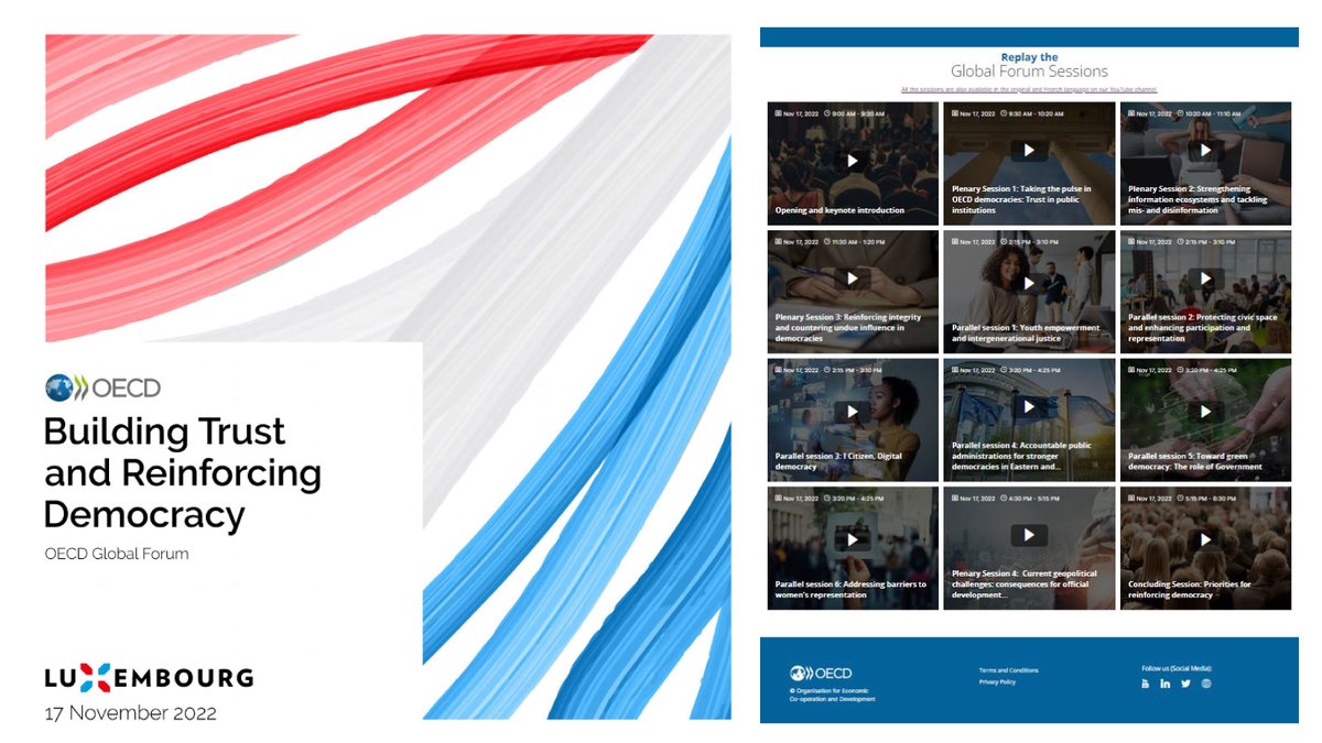 Thank you 🙏  to everyone who participated in the OECD Global Forum: Building Trust &amp; #ReinforcingDemocracy

Missed a moment? 📺 All of the sessions are now available on replay bit.ly/3X25ADW
