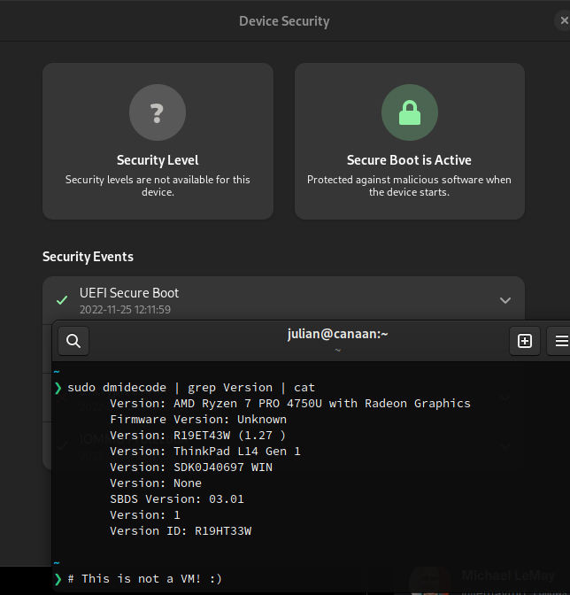 blitzclone's tweet photo. Did anyone say SecureBoot on NixOS? On a Thinkpad? #oceansprint #nixos https://t.co/SpYtbM8YcS