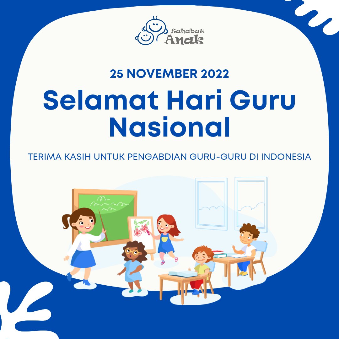 sahabatanak's tweet photo. Guru memiliki peran yang sangat strategis dalam membentuk masa depan bangsa.
Selamat Hari Guru Nasional, juga buat para volunter yang bukan hanya menjadi guru, tetapi juga menjadi sahabat bagi anak-anak yang didampingi ๐
#gerakansahabatanak #harigurunasional #BerASA https://t.co/8sY5oXiyOK