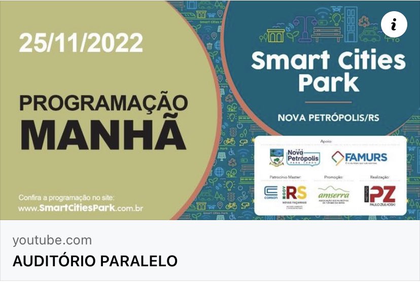 InstitutoPZ's tweet image. Para acompanhar a transmissão das palestras desta manhã de sexta-feira no Auditório Paralelo do #SmartCitiesPark”, clique neste link: youtu.be/S5nMToshiOY

#smartcitiespark #ipz #inovacao #transformacaodigital