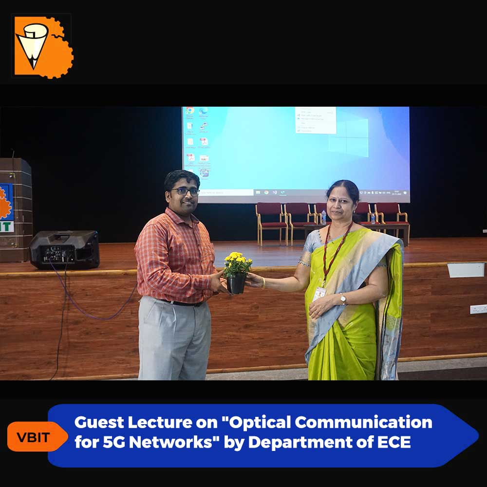 VBITHYD's tweet photo. Department of ECE organised a guest Lecture on “Optical Communications for 5G Network” on 25th November 2022 at Nalanda Auditorium. The event was addressed by Dr. Balasubramanian M, Bits Pilani
#VBIT #GuestLecture #OpticalCommunications #Network #5GNetwork #5G #TopBTechColleges https://t.co/9N9pUiVlzz